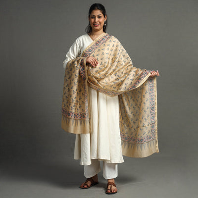 Beige - Block Printed Chanderi Silk Sanganeri Dupatta 67