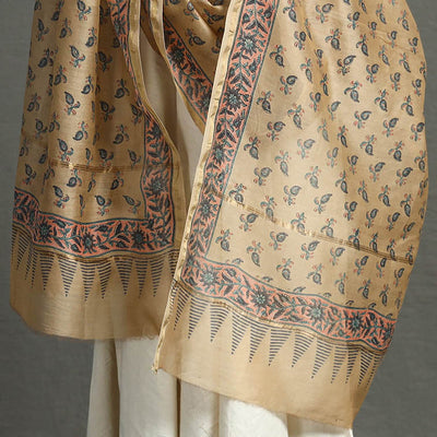 Beige - Block Printed Chanderi Silk Sanganeri Dupatta 67