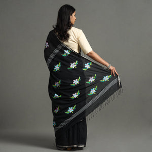Black - Bengal Kantha Embroidery Handloom Cotton Saree