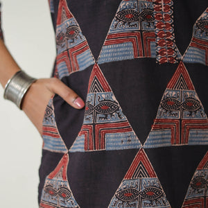 Black - Block Printed Cotton Straight Ajrakh Kurta 27