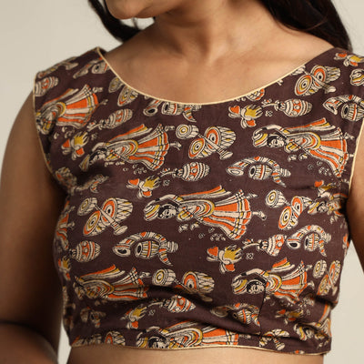 Brown - Kalamkari Printed Cotton Stitched Blouse 04