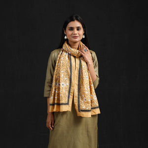 Beige - Handloom Silk Bengal Kantha Work Stole 75