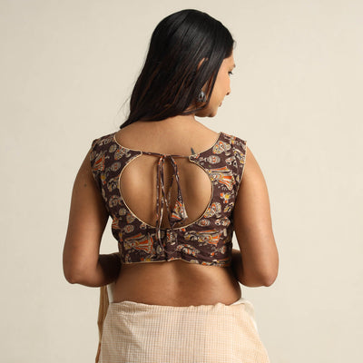 Brown - Kalamkari Printed Cotton Stitched Blouse 04