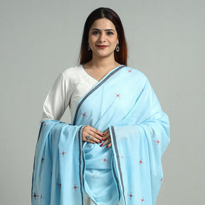 Blue - Bengal Jamdani Buti Handloom Cotton Dupatta 14