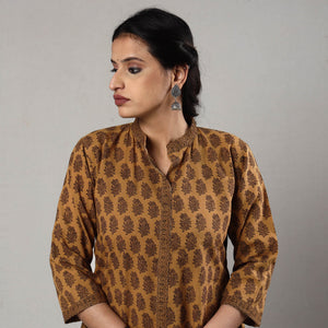 Brown - Block Print Cotton A-Line Bagh Kurta