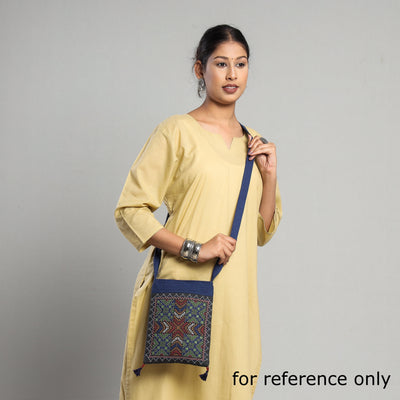 Brown - Kutch Rabari Hand Embroidery Mashru Silk Sling Bag