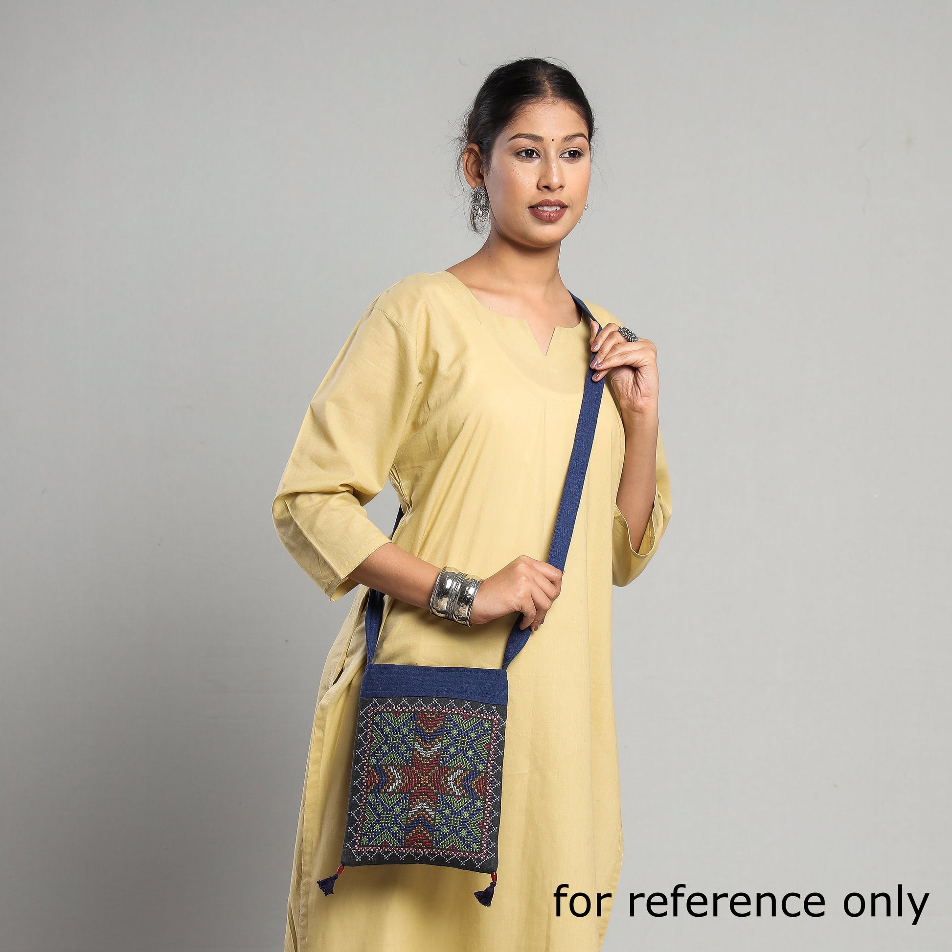 Brown - Kutch Rabari Hand Embroidery Mashru Silk Sling Bag