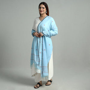 Blue - Bengal Jamdani Buti Handloom Cotton Dupatta 14