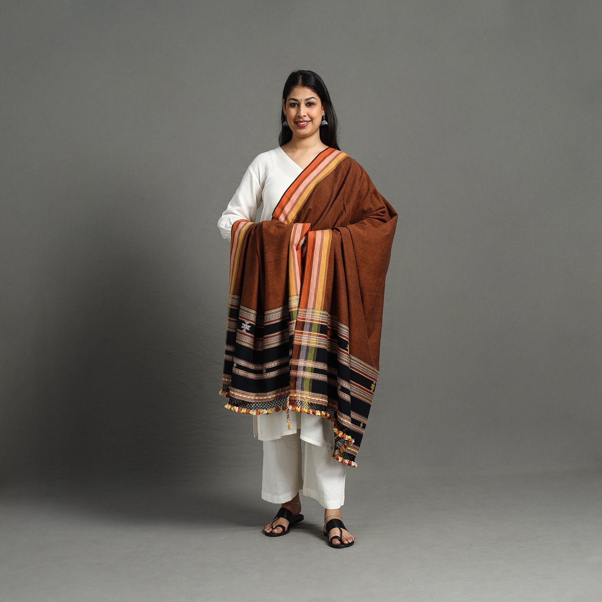 Brown - Kutch Bhujodi Handloom Organic Kala Cotton Dupatta 10