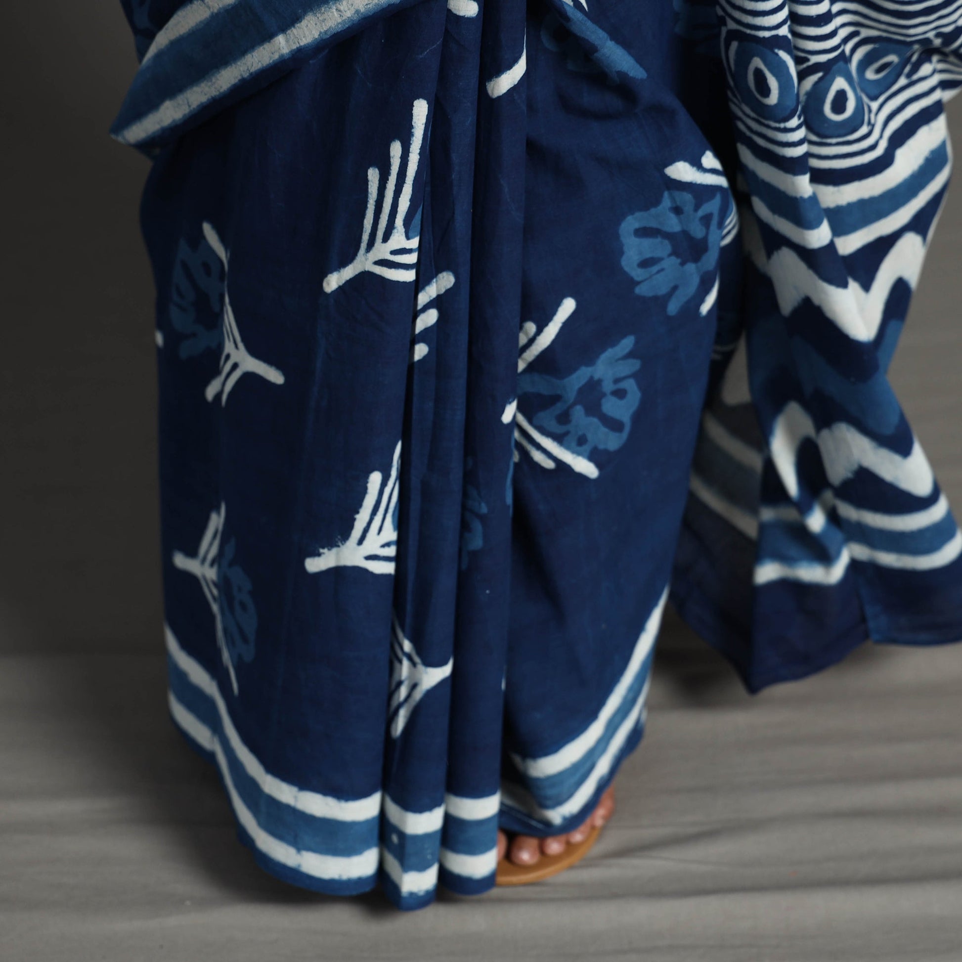 Blue - Bagru Dabu Block Printed Mul Cotton Saree