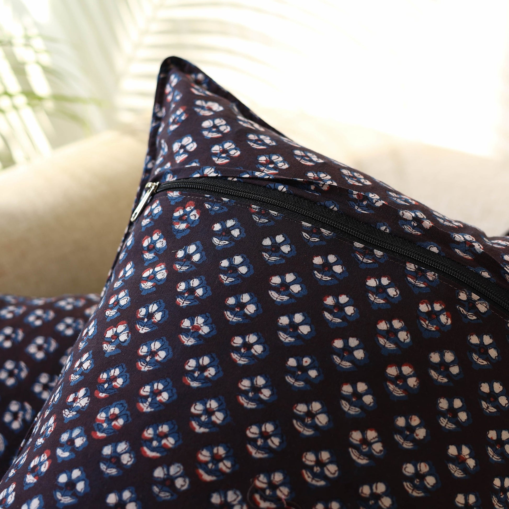 Brown - Set of 2 Bagru Block Print Cotton Pillow Covers 17