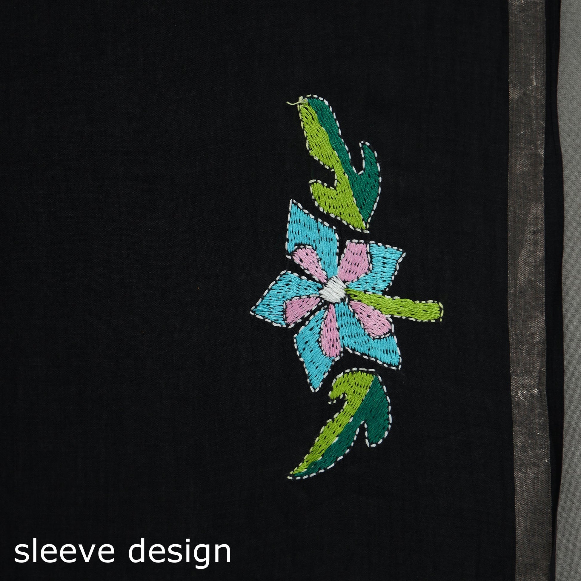 Black - Bengal Kantha Embroidery Handloom Cotton Saree