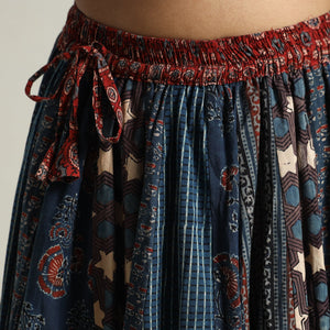 Blue - Ajrakh Block Printed 24 Kali Patchwork Cotton Long Skirt 19