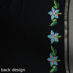 Black - Bengal Kantha Embroidery Handloom Cotton Saree