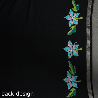 Black - Bengal Kantha Embroidery Handloom Cotton Saree
