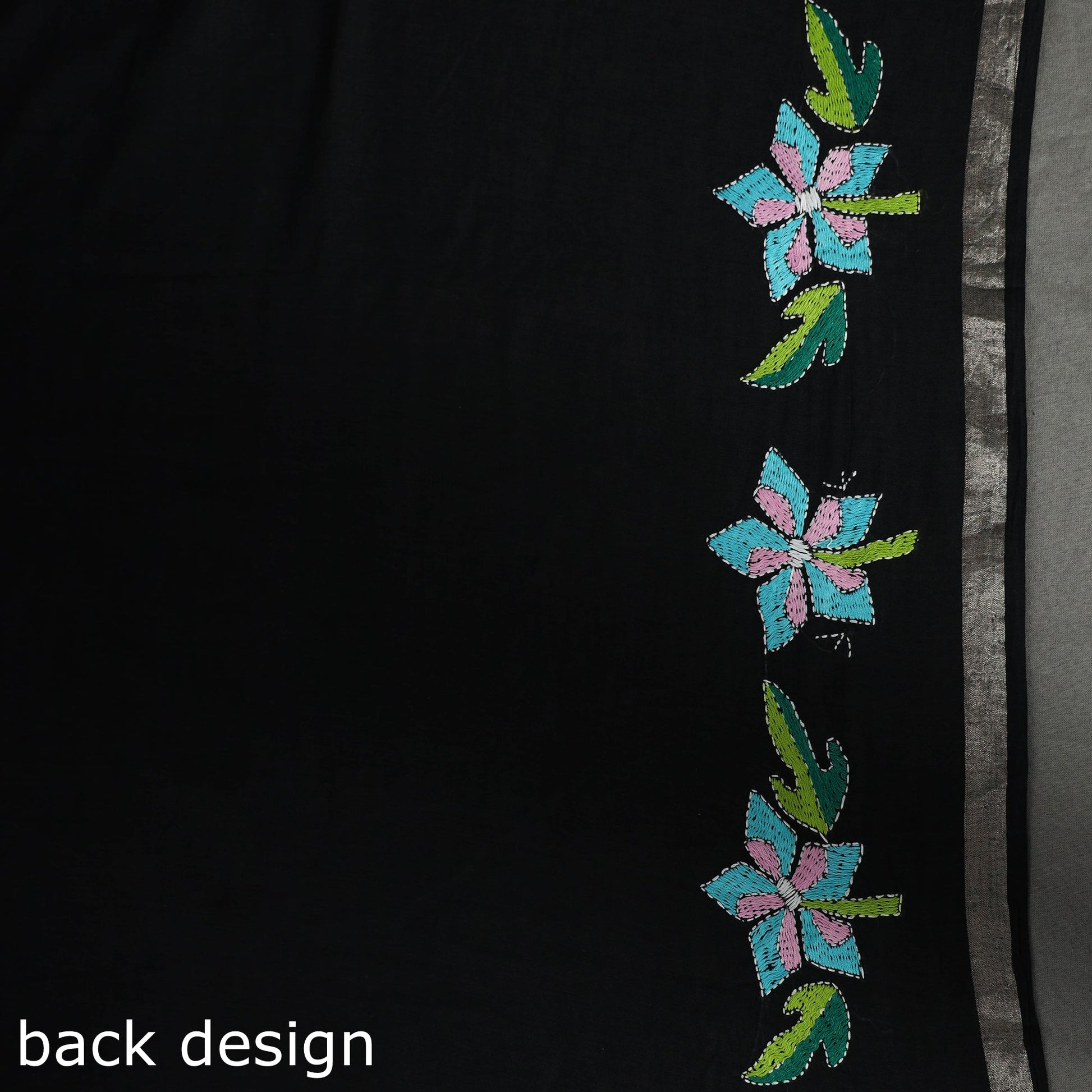 Black - Bengal Kantha Embroidery Handloom Cotton Saree