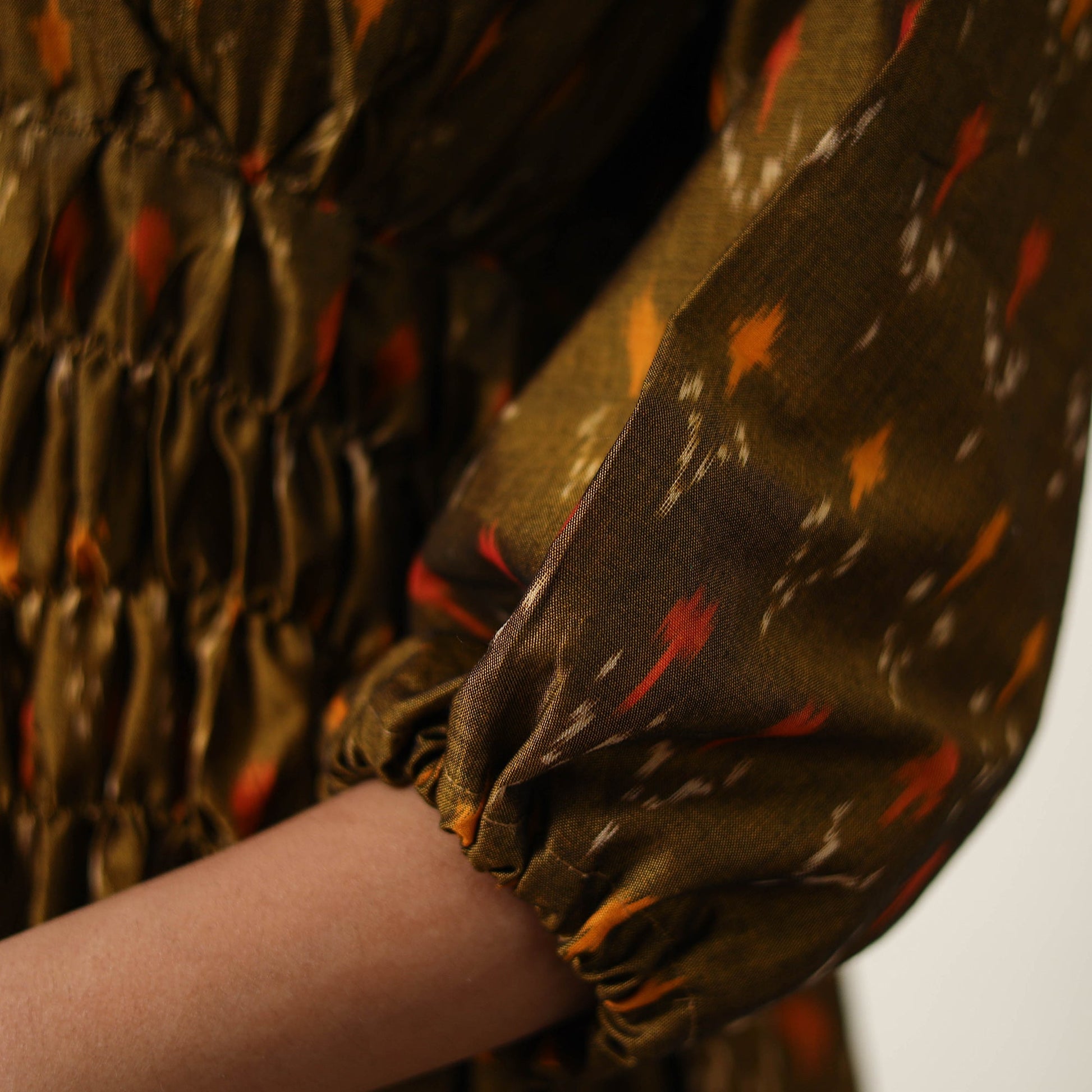 Brown - Mercerized Cotton Flared Pochampally Ikat Dress 07