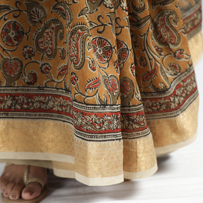 Brown - Original Pedana Kalamkari Block Print Silk Saree