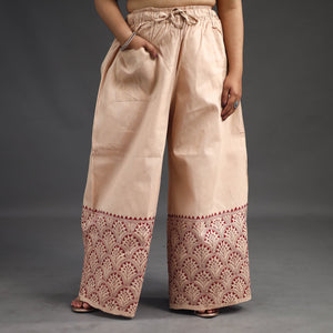 Beige - Kantha Hand Embroidery Palazzo in Cotton 60