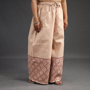 Beige - Kantha Hand Embroidery Palazzo in Cotton 60
