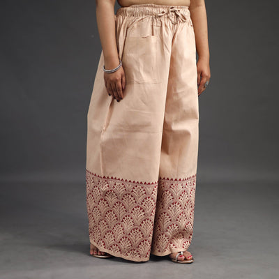 Beige - Kantha Hand Embroidery Palazzo in Cotton 60