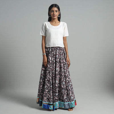 Brown - Sanganeri Block Print Cotton Long Skirt 13