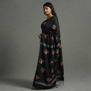 Black - Bengal Kantha Embroidery Handloom Cotton Saree