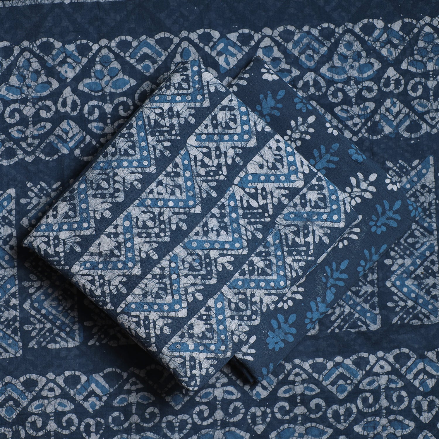 Blue - 3pc Kutch Cotton Batik Print Dress Material 04