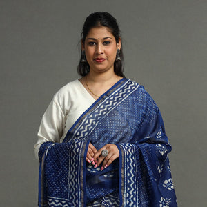 Blue - Hand Block Print Chanderi Silk Dabu Bagru Dupatta 70