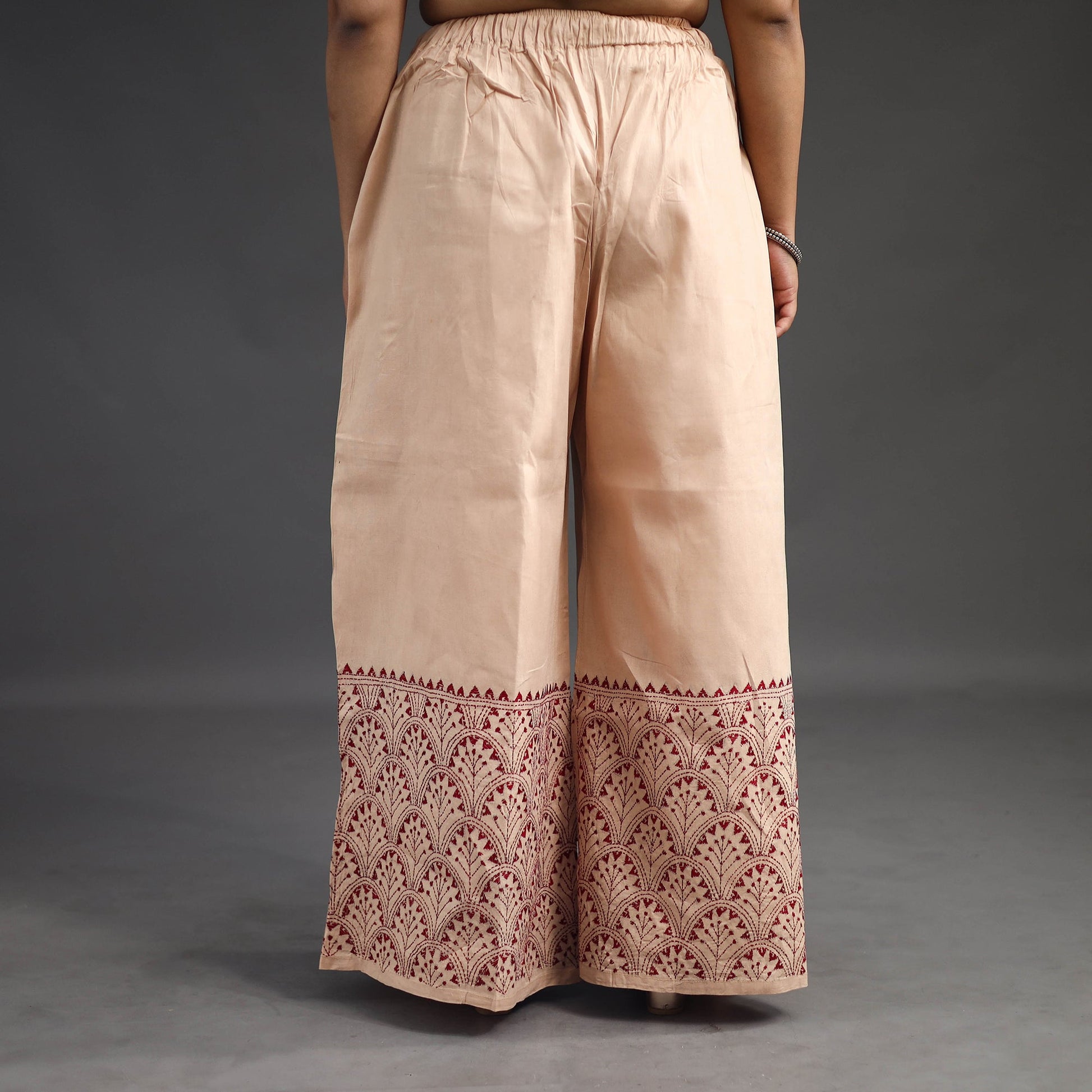Beige - Kantha Hand Embroidery Palazzo in Cotton 60