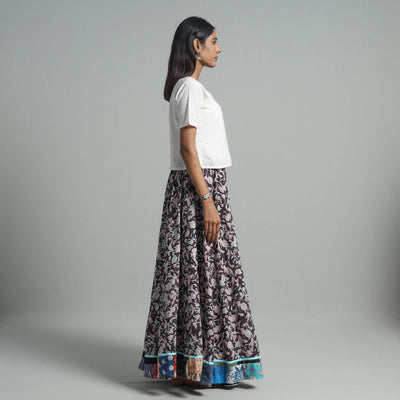 Brown - Sanganeri Block Print Cotton Long Skirt 13