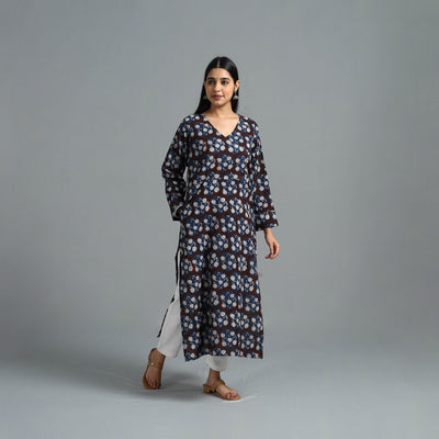 Brown - Block Printed Cotton Straight Bagru Kurta 05