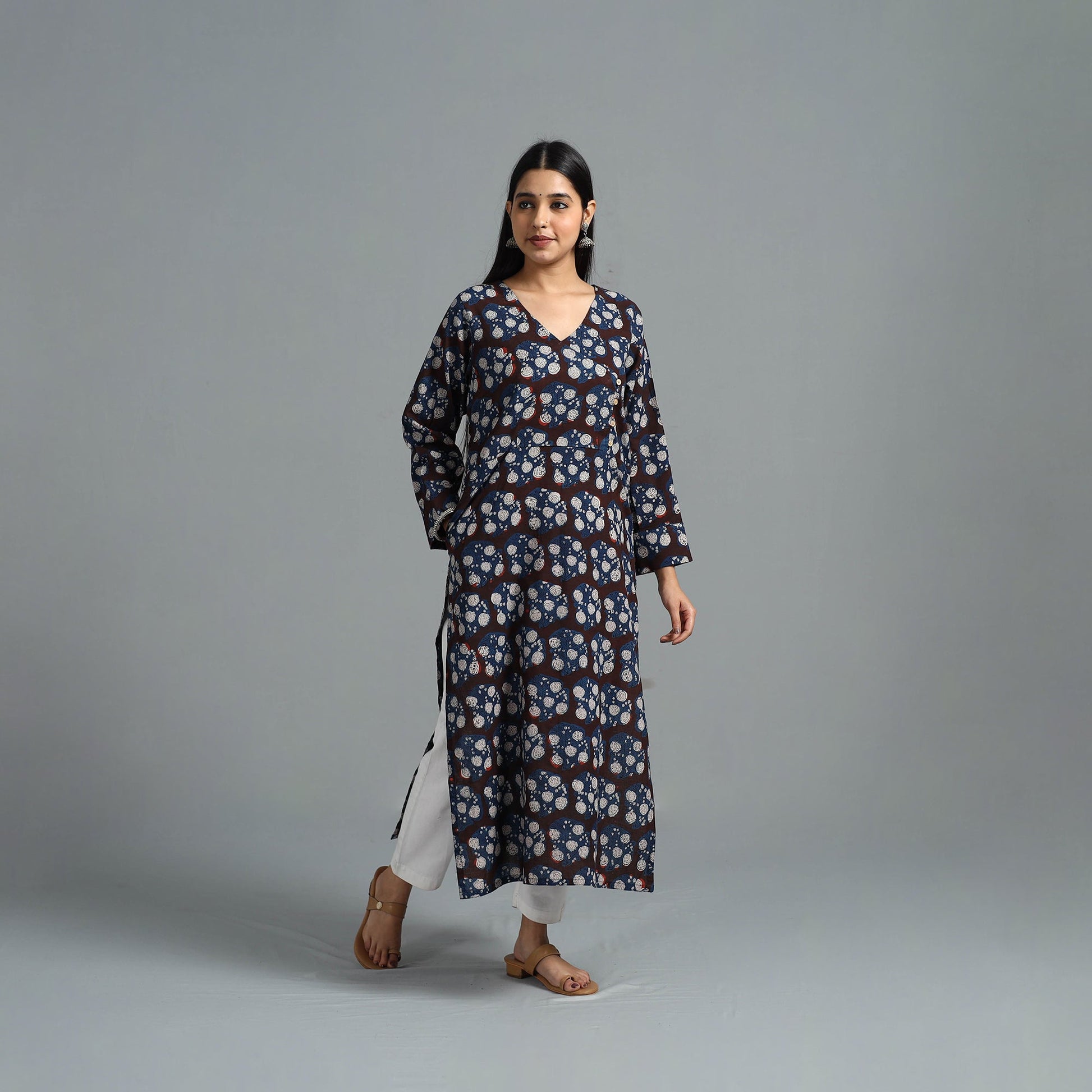 Brown - Block Printed Cotton Straight Bagru Kurta 05