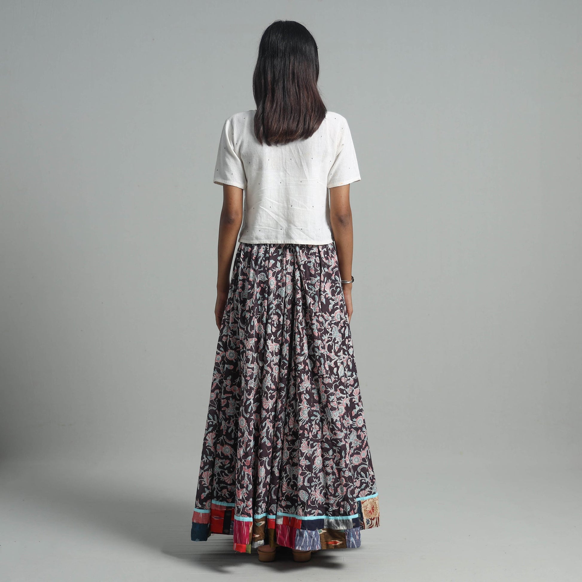 Brown - Sanganeri Block Print Cotton Long Skirt 13