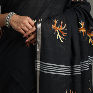 Black - Bengal Kantha Embroidery Handloom Cotton Saree