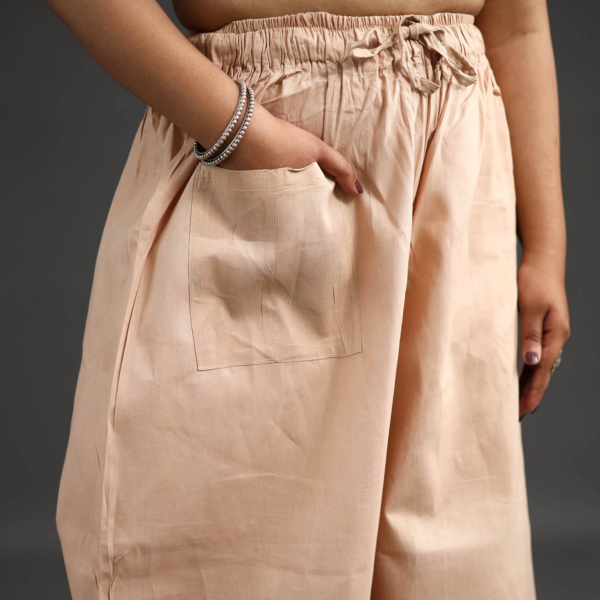 Beige - Kantha Hand Embroidery Palazzo in Cotton 60