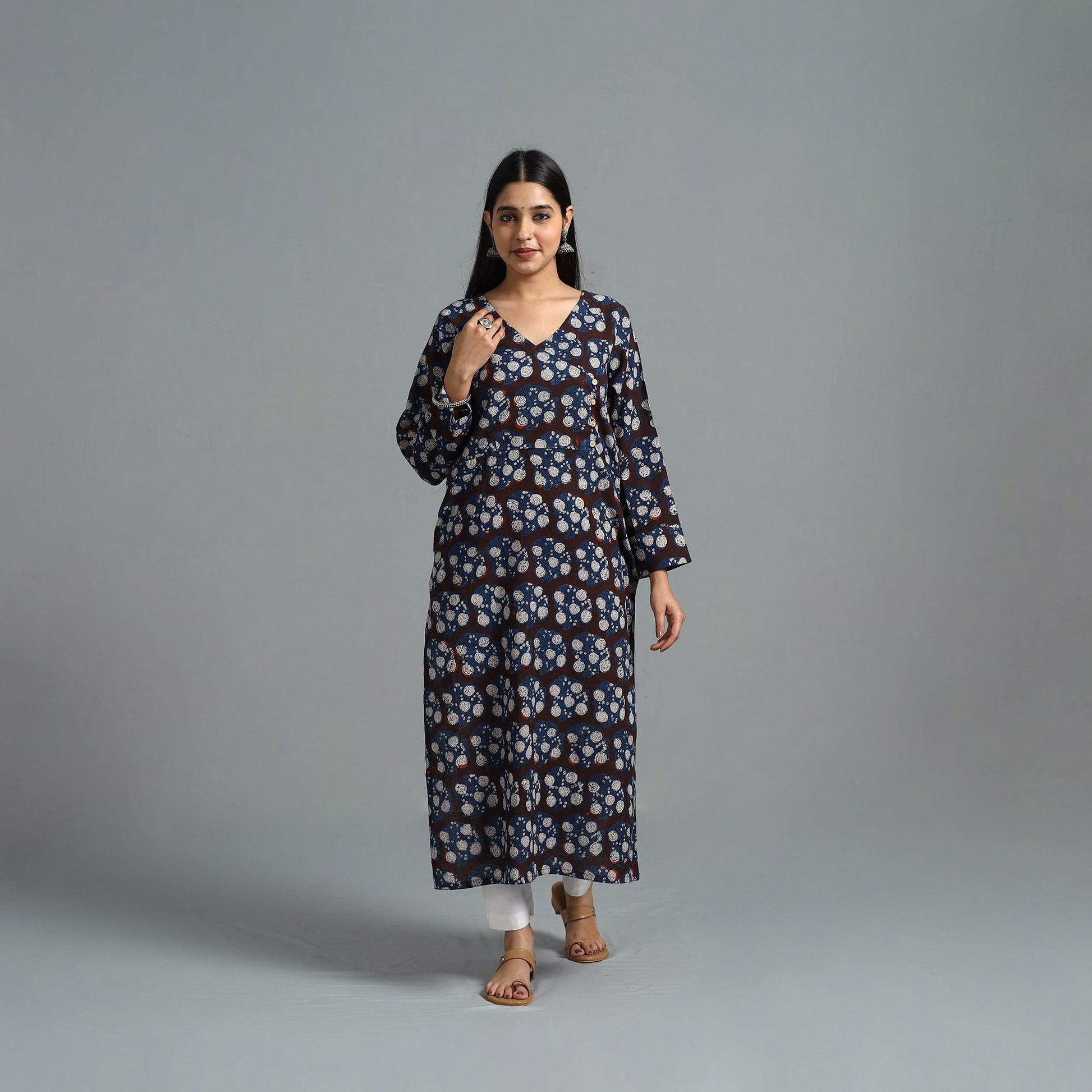 Brown - Block Printed Cotton Straight Bagru Kurta 05