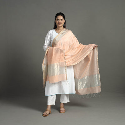 Brown - Handloom Silk Cotton Zari Work Maheshwari Dupatta 37