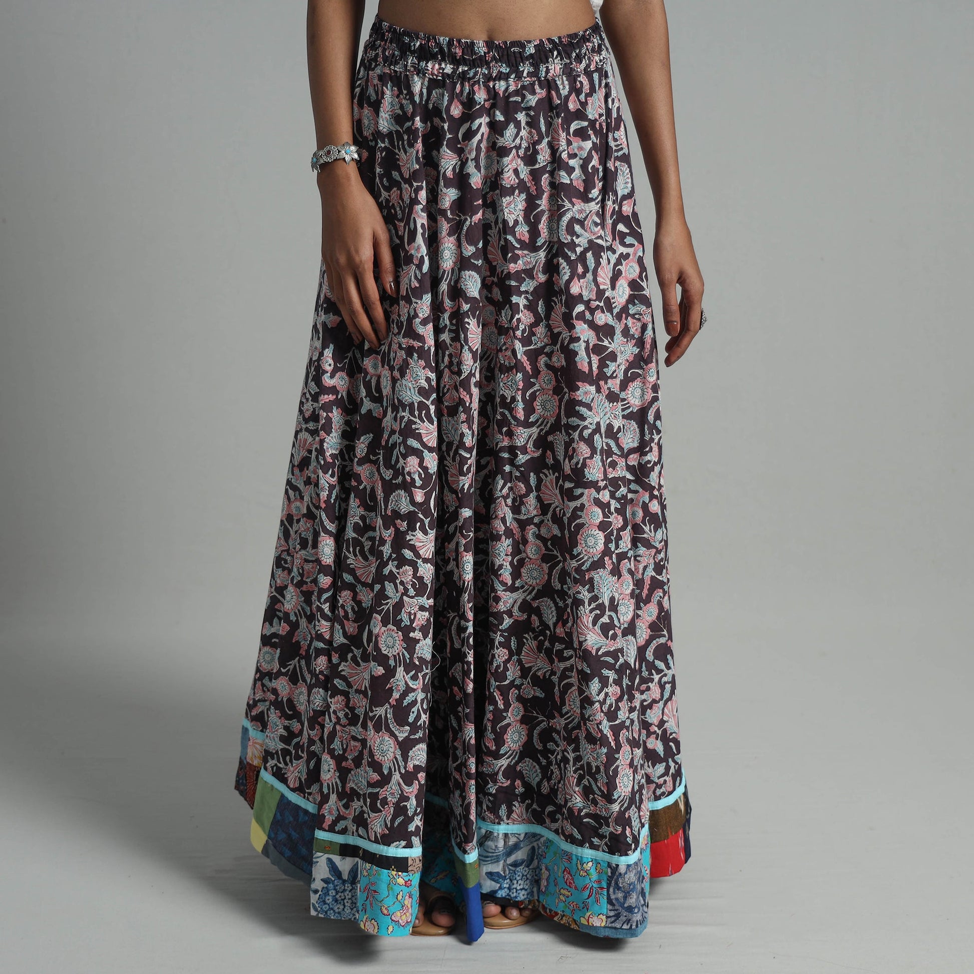Brown - Sanganeri Block Print Cotton Long Skirt 13