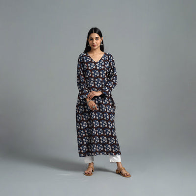 Brown - Block Printed Cotton Straight Bagru Kurta 05