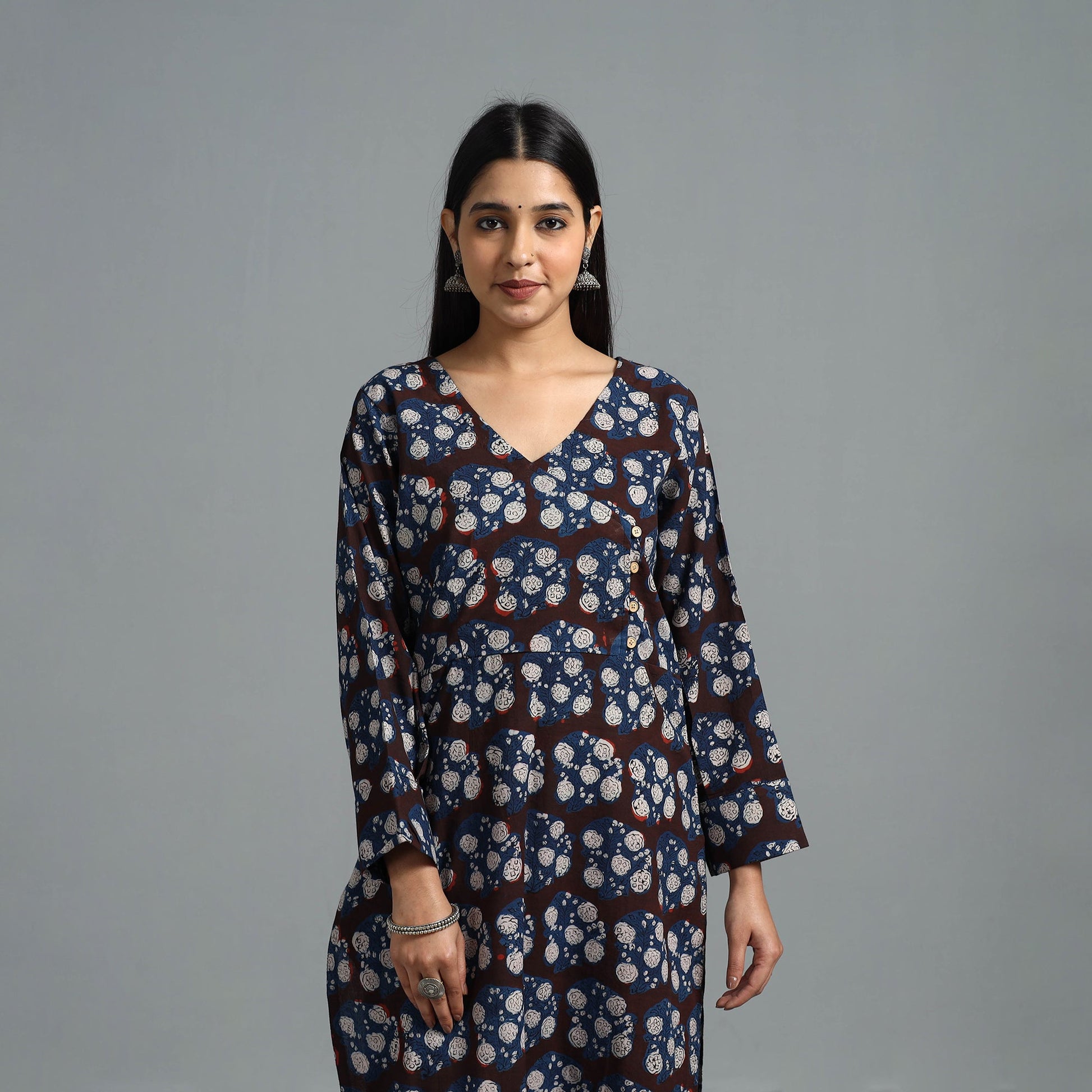 Brown - Block Printed Cotton Straight Bagru Kurta 05