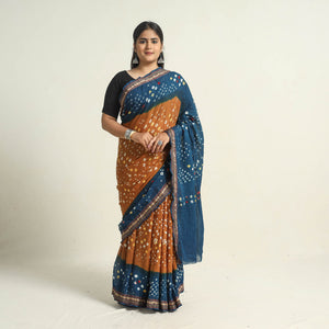 Brown - Kutch Tie-Dye Cotton Bandhani Saree with Blouse Piece 52