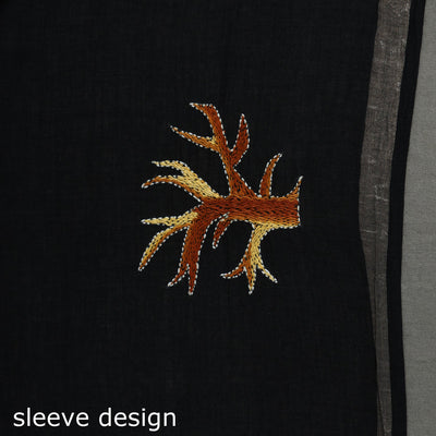 Black - Bengal Kantha Embroidery Handloom Cotton Saree