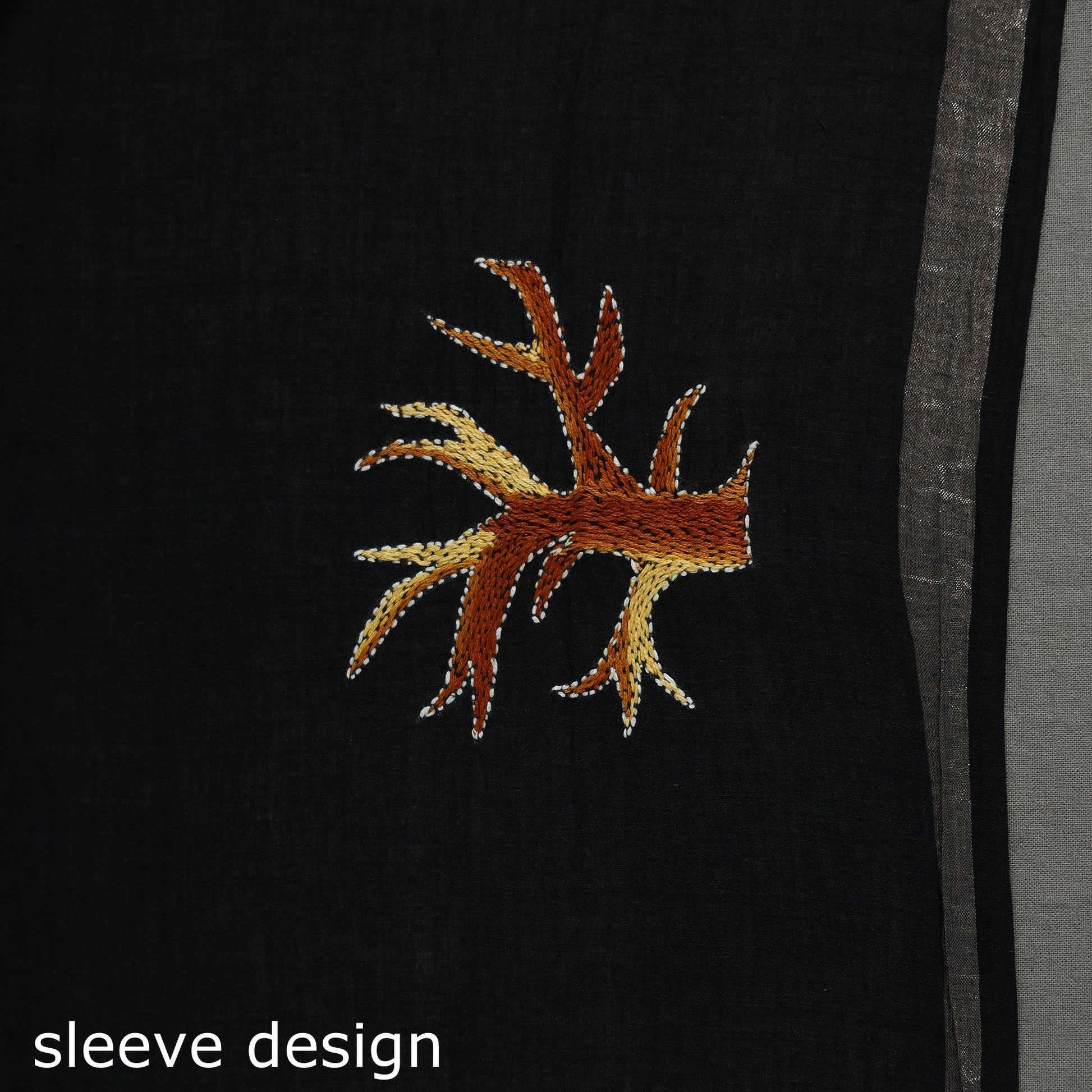 Black - Bengal Kantha Embroidery Handloom Cotton Saree