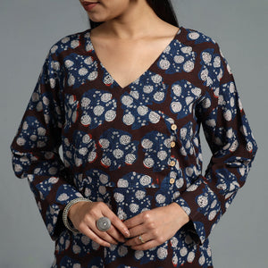 Brown - Block Printed Cotton Straight Bagru Kurta 05