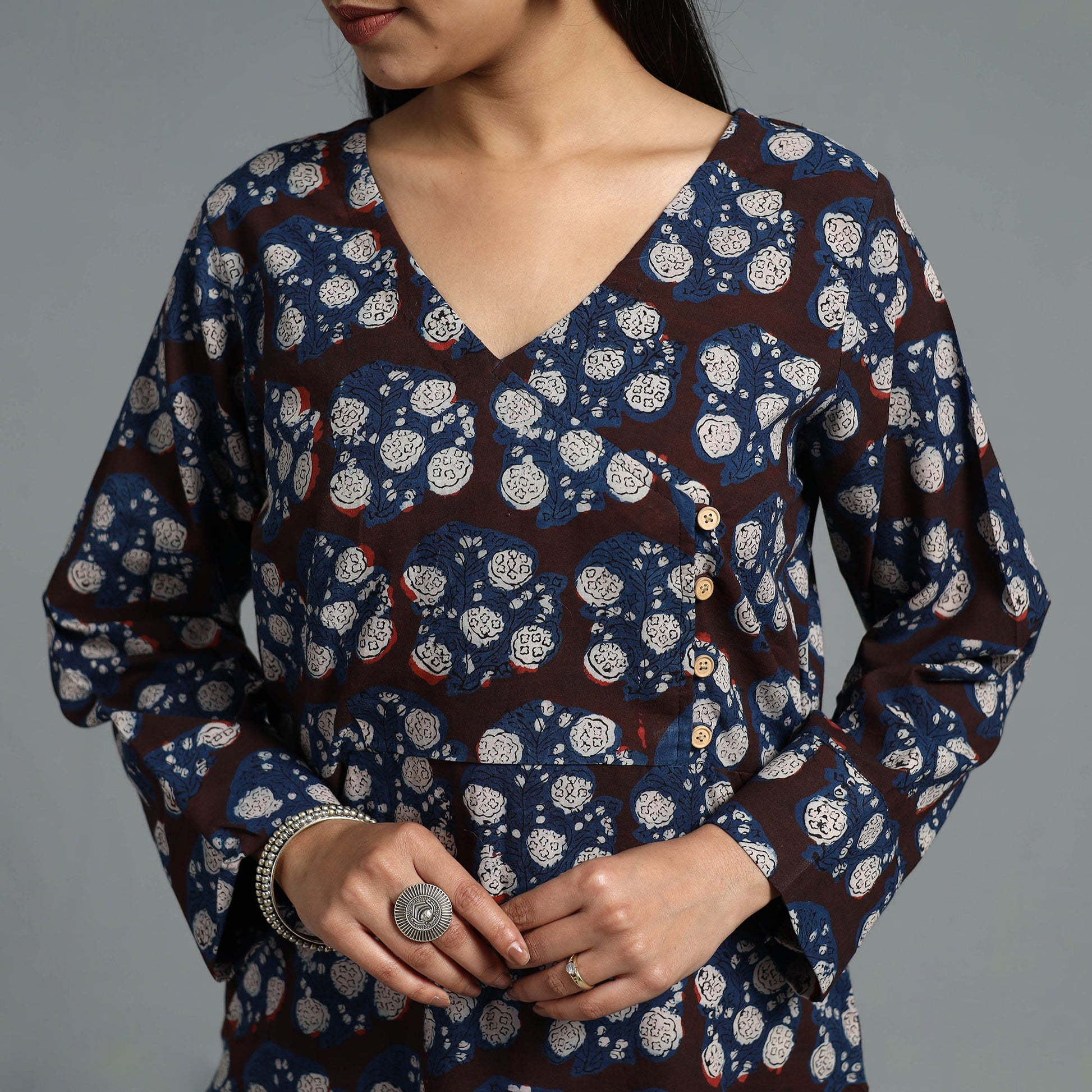 Brown - Block Printed Cotton Straight Bagru Kurta 05
