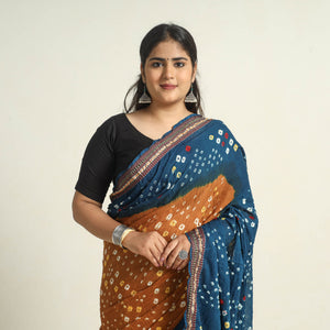 Brown - Kutch Tie-Dye Cotton Bandhani Saree with Blouse Piece 52