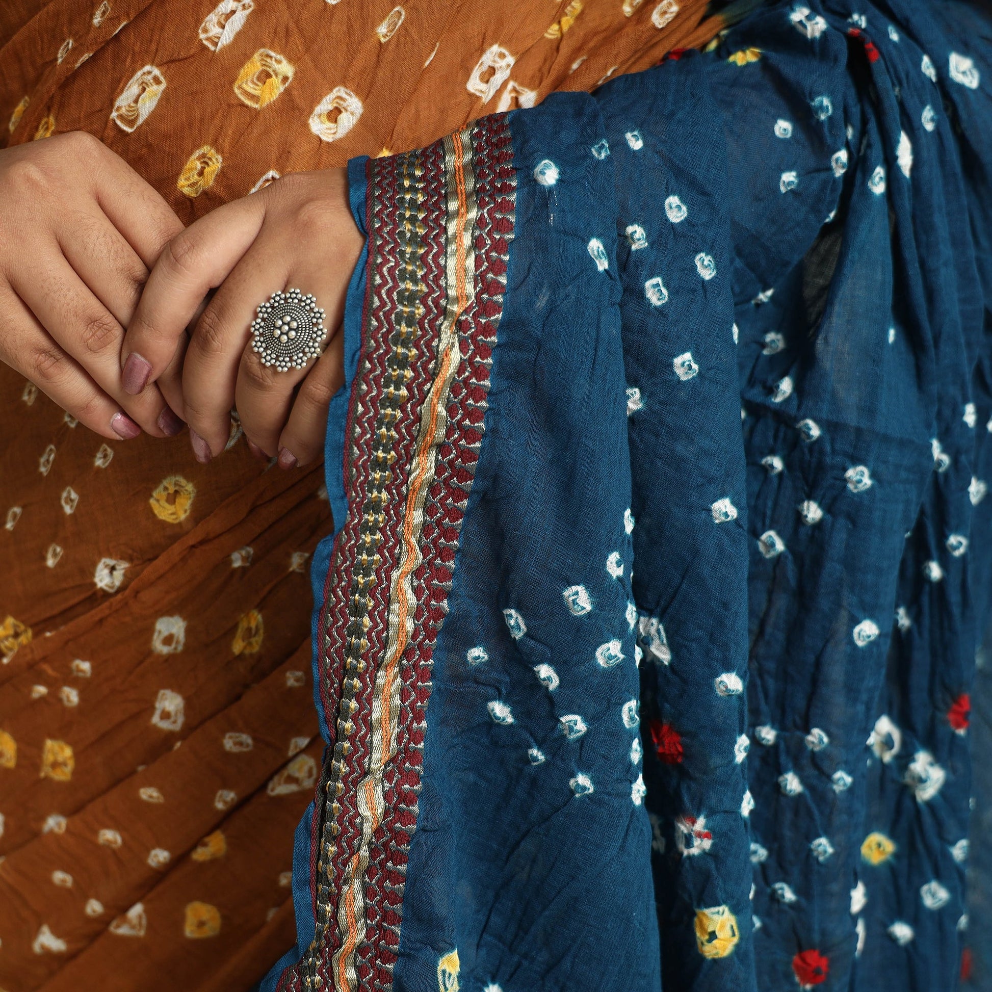 Brown - Kutch Tie-Dye Cotton Bandhani Saree with Blouse Piece 52