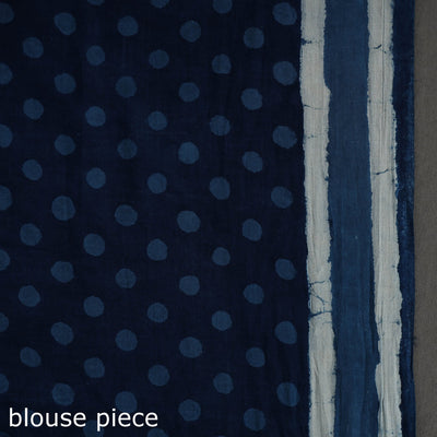 Blue - Bagru Dabu Block Printed Mul Cotton Saree