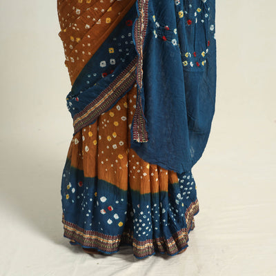 Brown - Kutch Tie-Dye Cotton Bandhani Saree with Blouse Piece 52